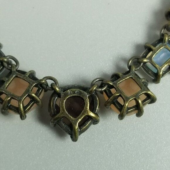 Vintage NR Signed Brown Tan Earth Tone Rhinestone Collar Necklace, Bronze Tone - Picture 5 of 8